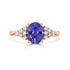 1.57ct AAAA Oval Tanzanite Ring with 0.26 cttw Diamond in 14K Rose Gold