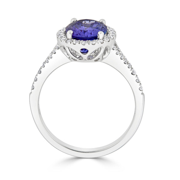2.39 ct AAAA Oval Tanzanite Ring with 0.36 cttw Diamond in 14K White Gold