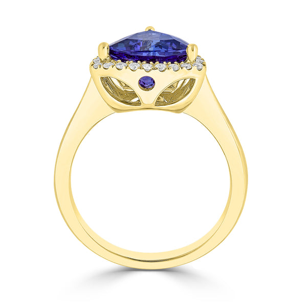 2.88 ct AAAA Trillion Tanzanite Ring with 0.2 cttw Diamond in 14K Yellow Gold