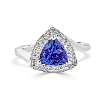 1.59 ct AAAA Trillion Tanzanite Ring with 0.15 cttw Diamond in 14K White Gold