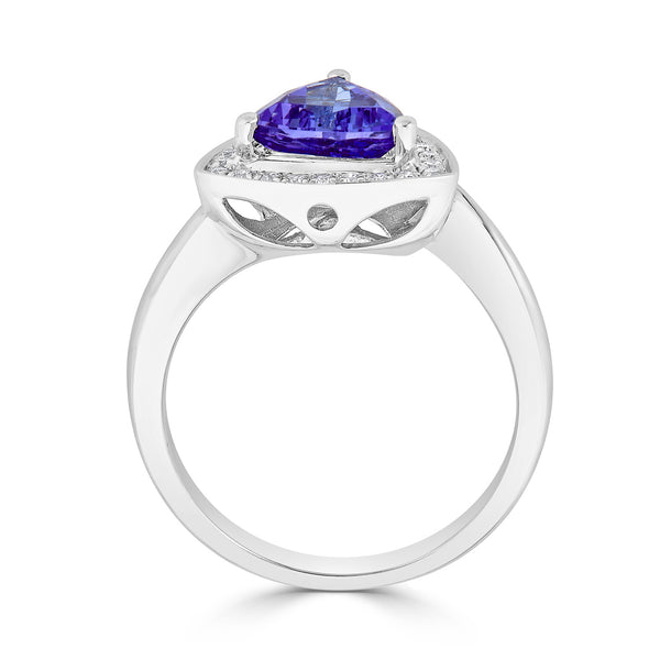 1.59 ct AAAA Trillion Tanzanite Ring with 0.15 cttw Diamond in 14K White Gold
