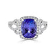 3.27 ct AAAA  Cushion Tanzanite Ring with 0.64 cttw Diamond in 14K White Gold