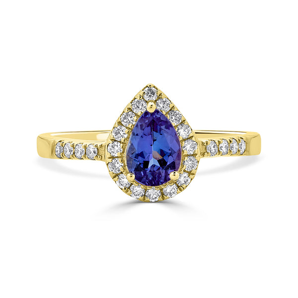 0.70 ct AAAA Pear Tanzanite Ring with 0.25 cttw Diamond in 14K Yellow Gold