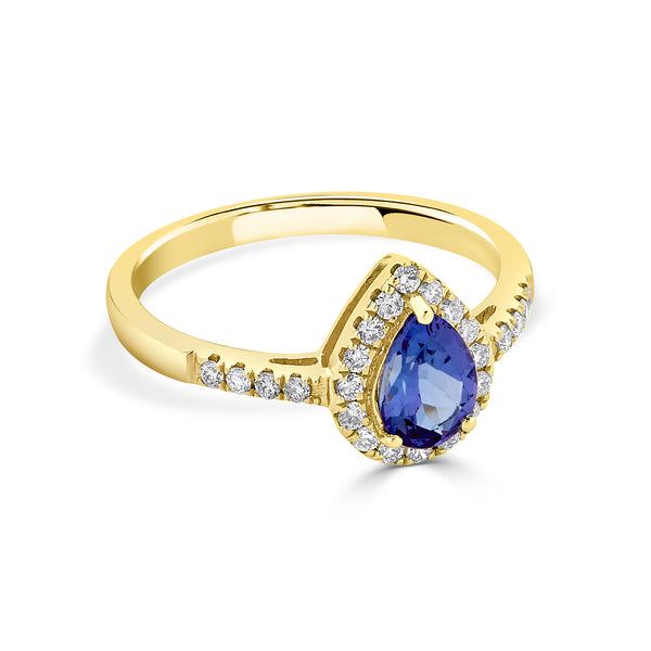 0.70 ct AAAA Pear Tanzanite Ring with 0.25 cttw Diamond in 14K Yellow Gold