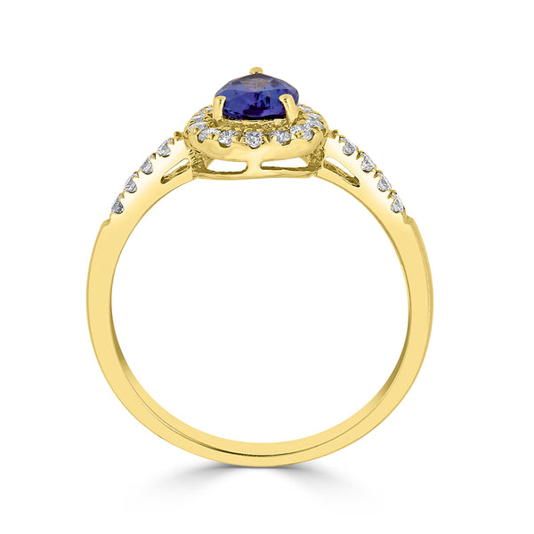 0.70 ct AAAA Pear Tanzanite Ring with 0.25 cttw Diamond in 14K Yellow Gold