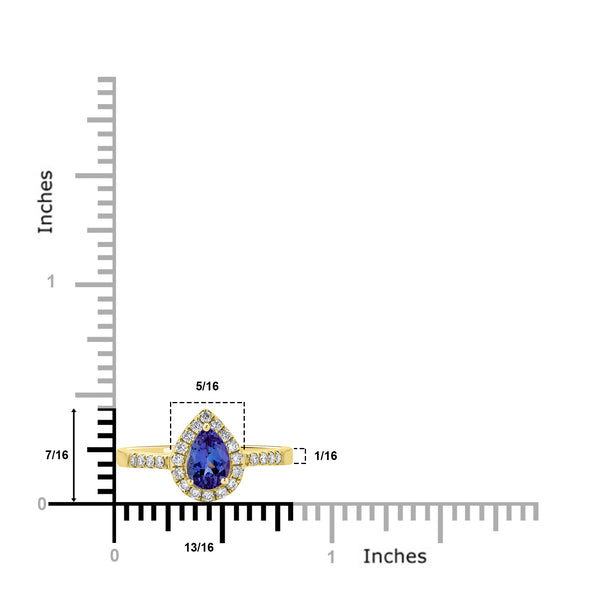 0.70 ct AAAA Pear Tanzanite Ring with 0.25 cttw Diamond in 14K Yellow Gold