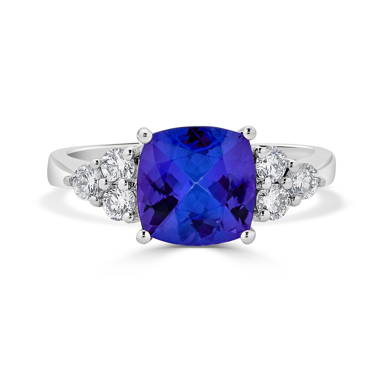 YELLOW GOLD 3 STONE RING WITH OVAL TANZANITE AND ROUND DIAMONDS, .04 C -  Howard's Jewelry Center