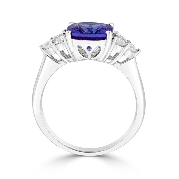 2.48 ct AAAA Cushion Tanzanite Ring with 0.4 cttw Diamond in 14K White Gold