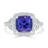 3.83 ct AAAA Cushion Tanzanite Ring with 0.39 cttw Diamond in 14K White Gold