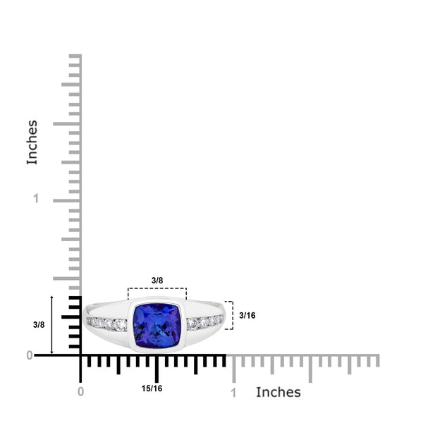 2.23 ct AAAA Cushion Tanzanite Ring with 0.36 cttw Diamond in 14K White Gold