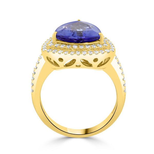 3.77ct AAAA Trillion Tanzanite Ring with 0.76 cttw Diamond in 14K Yellow Gold