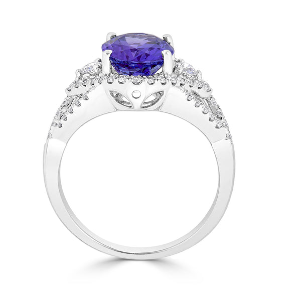2.64 ct AAAA Oval Tanzanite Ring with 0.47 cttw Diamond in 18K White Gold