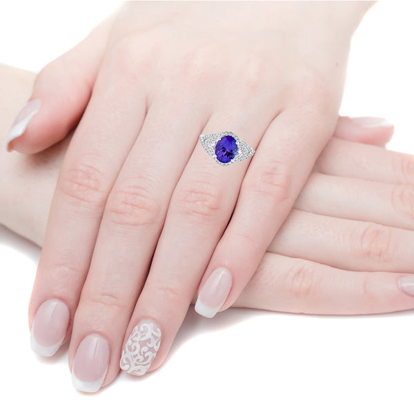 2.64 ct AAAA Oval Tanzanite Ring with 0.47 cttw Diamond in 18K White Gold