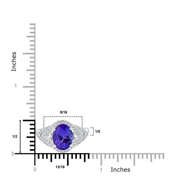 2.64 ct AAAA Oval Tanzanite Ring with 0.47 cttw Diamond in 18K White Gold