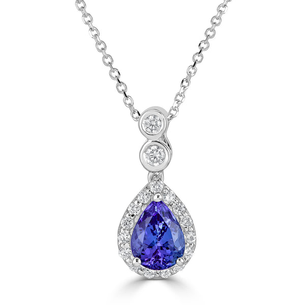 1.63 ct AAAA Pear Tanzanite Pendant with 0.33 cttw Diamond in 14K WG