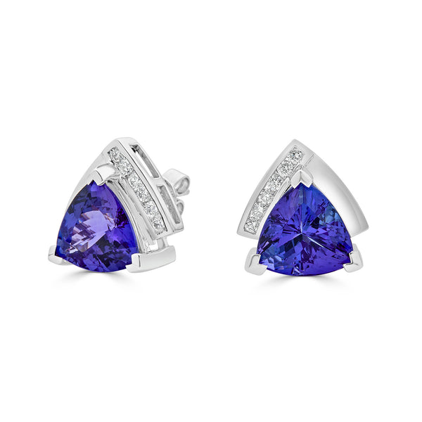 9.28 ct AAAA Trillion Tanzanite Earring with 0.33 cttw Diamond in 14K WG