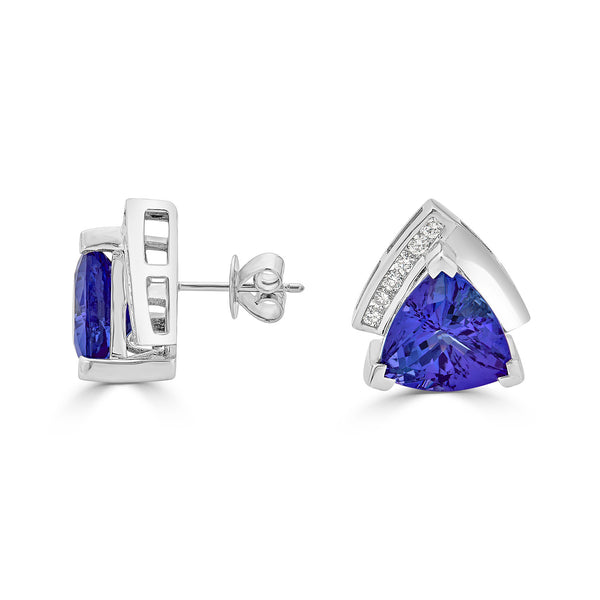 9.28 ct AAAA Trillion Tanzanite Earring with 0.33 cttw Diamond in 14K WG