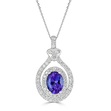 1.49 ct AAAA Oval Tanzanite Pendant with 0.52 cttw Diamond in 14K WG