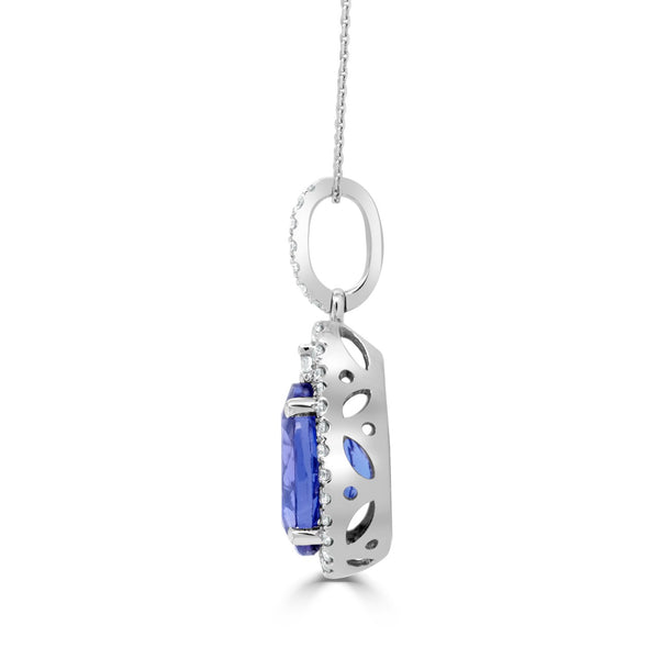 3.77ct AAAA Oval Tanzanite Pendant with 0.34 cttw Diamond in 14K White Gold