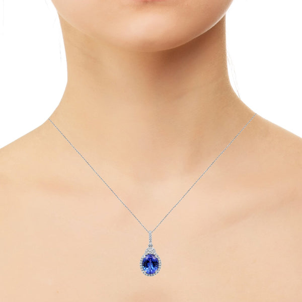 3.77ct AAAA Oval Tanzanite Pendant with 0.34 cttw Diamond in 14K White Gold