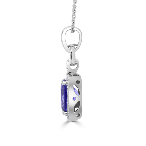 4.54ct AAAA Cushion Tanzanite Pendant with 0.4 cttw Diamond in 14K White Gold