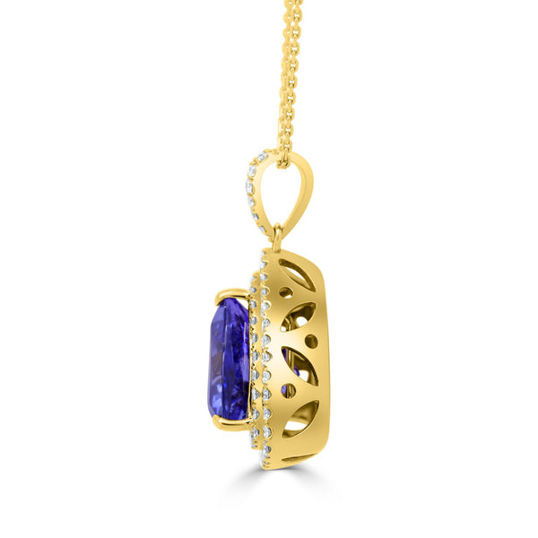 4.41ct AAAA Trillion Tanzanite Pendant with 0.63 cttw Diamond in 14K Yellow Gold