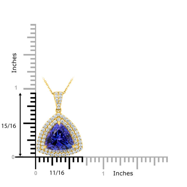 4.41ct AAAA Trillion Tanzanite Pendant with 0.63 cttw Diamond in 14K Yellow Gold