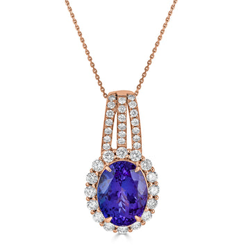 5.14 ct AAAA Oval Tanzanite Pendant with 0.77 cttw Diamond in 14K RG