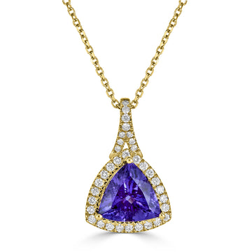 2.50 ct AAAA Trillion Tanzanite Pendant with 0.26 cttw Diamond in 14K YG