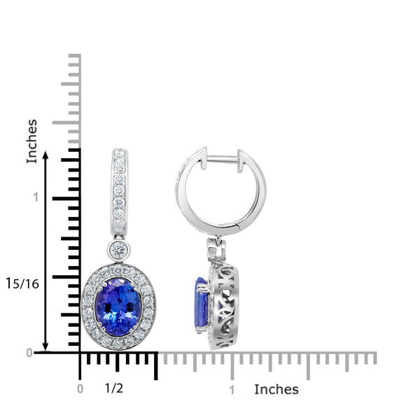 4.06ct AAAA Oval Tanzanite Earring with 1.19 cttw Diamond in 14K White Gold