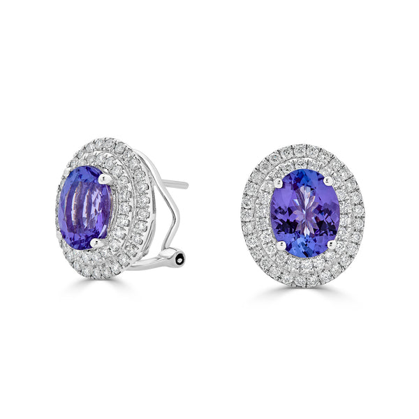 4.60 ct AAAA Oval Tanzanite Earring with 1.03 cttw Diamond in 14K White Gold