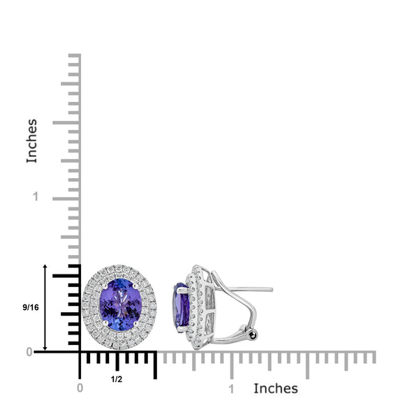 4.60 ct AAAA Oval Tanzanite Earring with 1.03 cttw Diamond in 14K White Gold