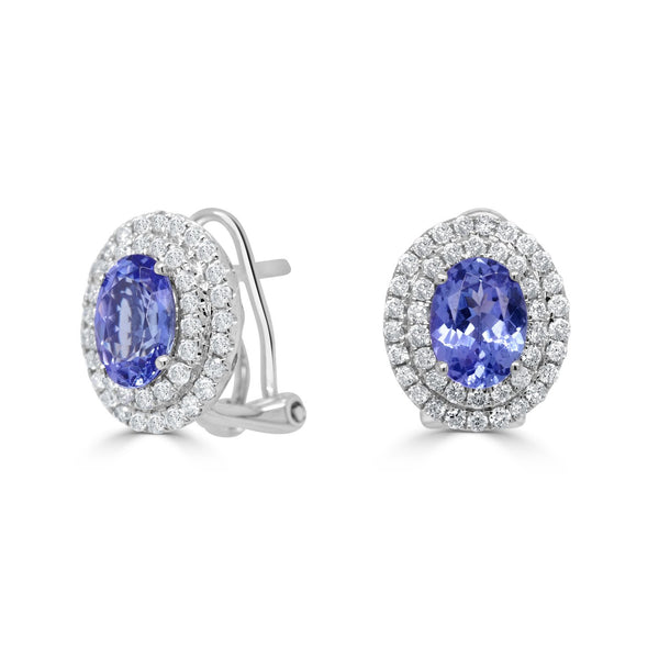 2.43ct AAAA Oval Tanzanite Earring with 0.86 cttw Diamond in 14K White Gold