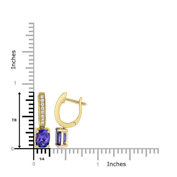 3.15 ct AAAA Cushion Tanzanite Earring with 0.21 cttw Diamond in 14K YG