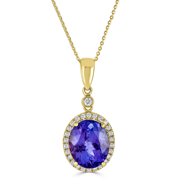 3.86 ct AAAA Oval Tanzanite Pendant with 0.18 cttw Diamond in 14K YG