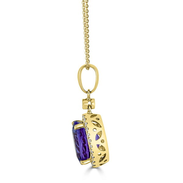 3.86 ct AAAA Oval Tanzanite Pendant with 0.18 cttw Diamond in 14K YG