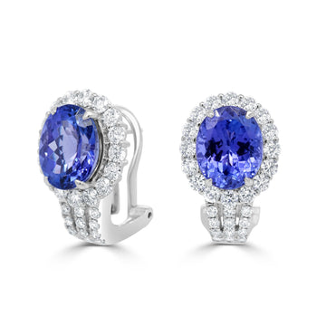 6.83ct AAAA Oval Tanzanite Earring with 1.69 cttw Diamond in 14K White Gold