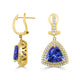 8.53ct AAAA Trillion Tanzanite Earring with 1.25 cttw Diamond in 14K Yellow Gold