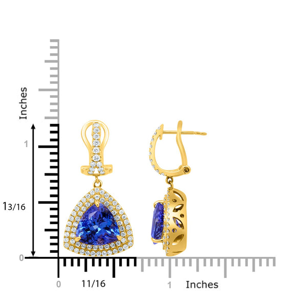 8.53ct AAAA Trillion Tanzanite Earring with 1.25 cttw Diamond in 14K Yellow Gold