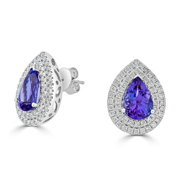 3.90 ct AAAA Pear Tanzanite Earring with 0.86 cttw Diamond in 14K WG