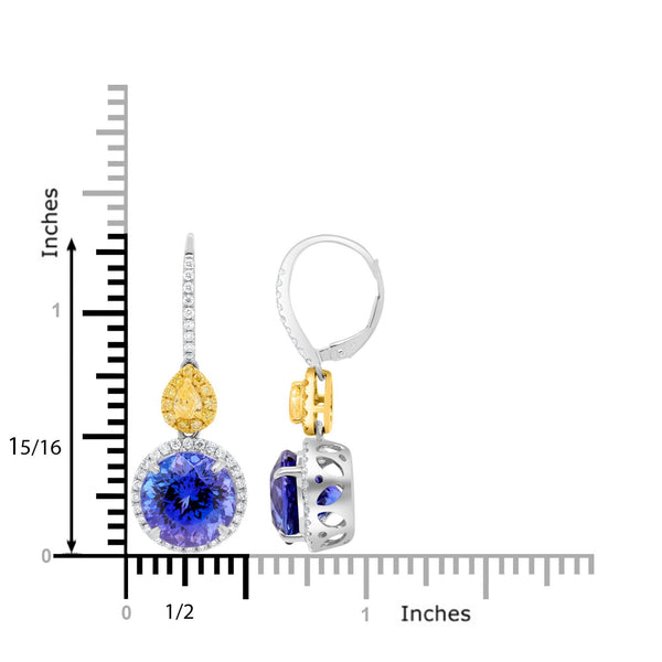 13.33ct AAAA Round Tanzanite Earring with 1.32 cttw Diamond in 14KW & 22K