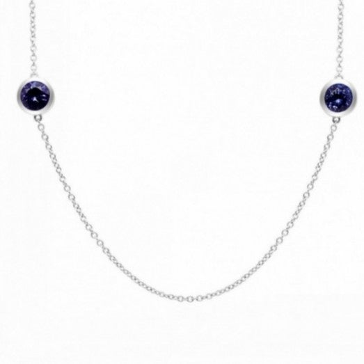 4.46 ct Round Tanzanite Necklaces with - cttw Diamond in 14K White Gold