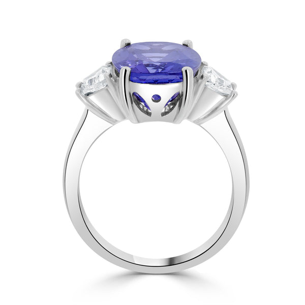 5.9ct AAAA Cushion Tanzanite Ring with 0.71 cttw Diamond in 18K White Gold