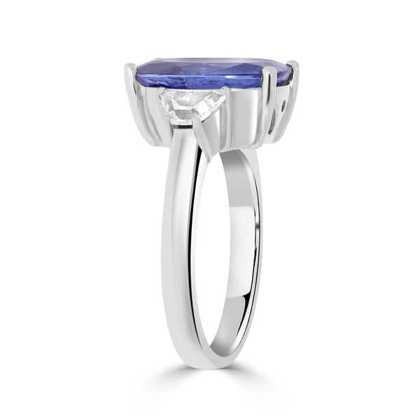 5.9ct AAAA Cushion Tanzanite Ring with 0.71 cttw Diamond in 18K White Gold
