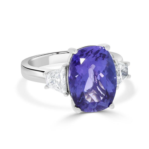 5.9ct AAAA Cushion Tanzanite Ring with 0.71 cttw Diamond in 18K White Gold