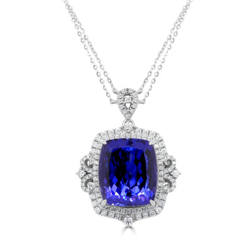 29.87ct AAAA Cushion Tanzanite Pendant with 1.78 cttw Diamond in 18K White Gold