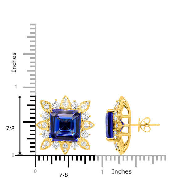 16.73ct AAAA Emerald Cut Tanzanite Earring with 2.7 cttw Diamond in 14K Yellow Gold