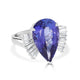 8.58ct AAAA Pear Tanzanite Ring with 0.48 cttw Diamond in 14K White Gold