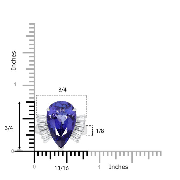 8.58ct AAAA Pear Tanzanite Ring with 0.48 cttw Diamond in 14K White Gold