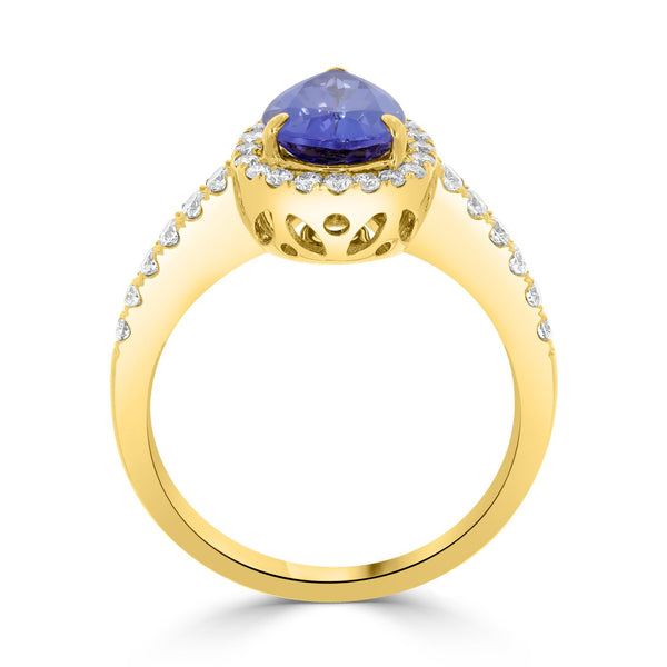 1.81 ct AAAA Pear Tanzanite Ring with 0.48 cttw Diamond in 14K Yellow Gold